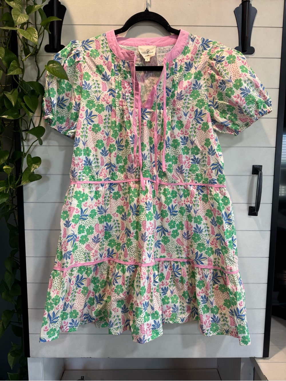 Umgee Pink, Green & Blue Floral Tiered Cotton Dress